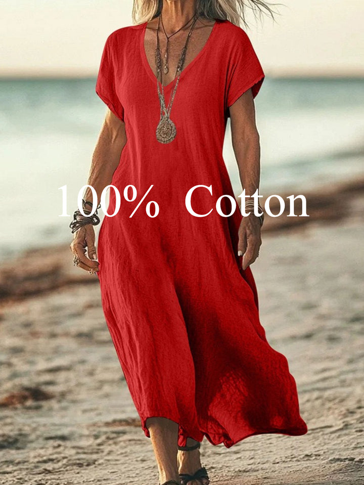 Angela |  100% cotton V-neck Maxi Dress