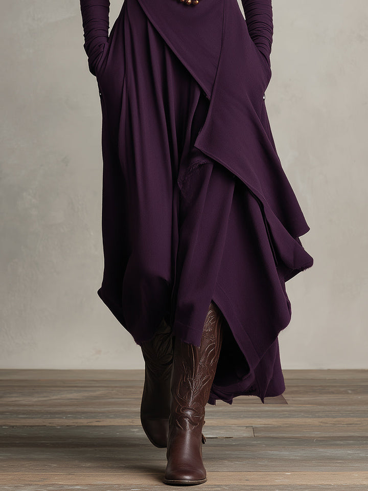 Natalia | Asymmetrical Maxi Knit Dress with Roll Neck