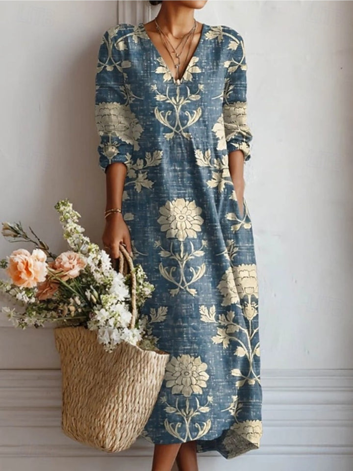 Literary Plant Print Pocket A-Line Dress
