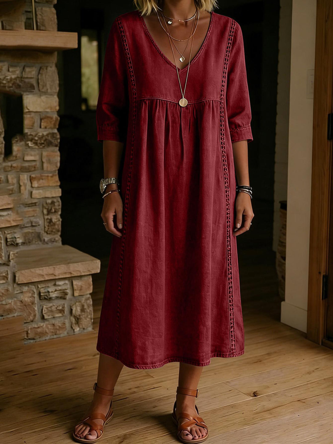 Adeline | Linen Blend V-Neck midi dress