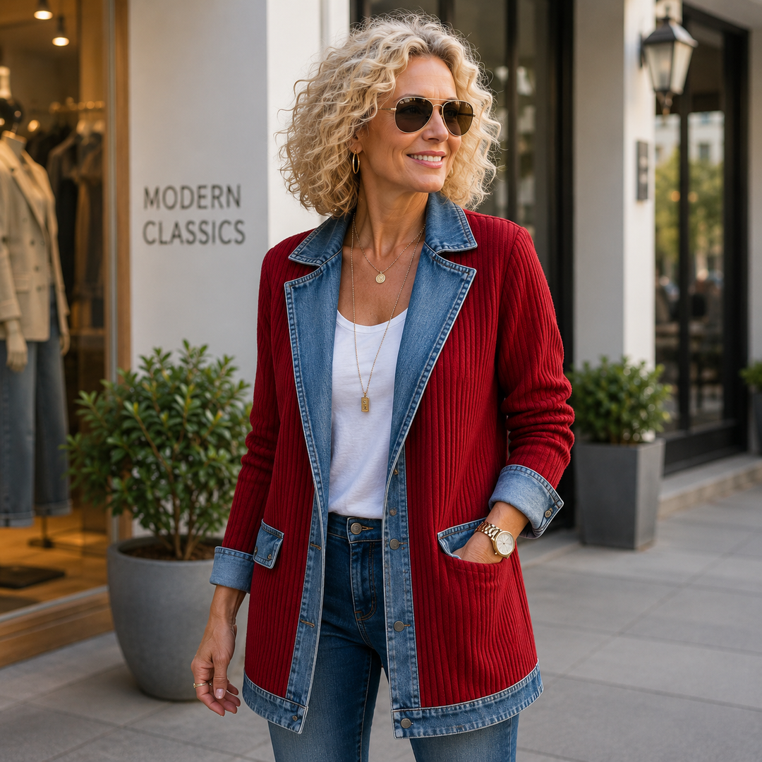 Alina™ | Elegant Denim-Trim Knit Jacket