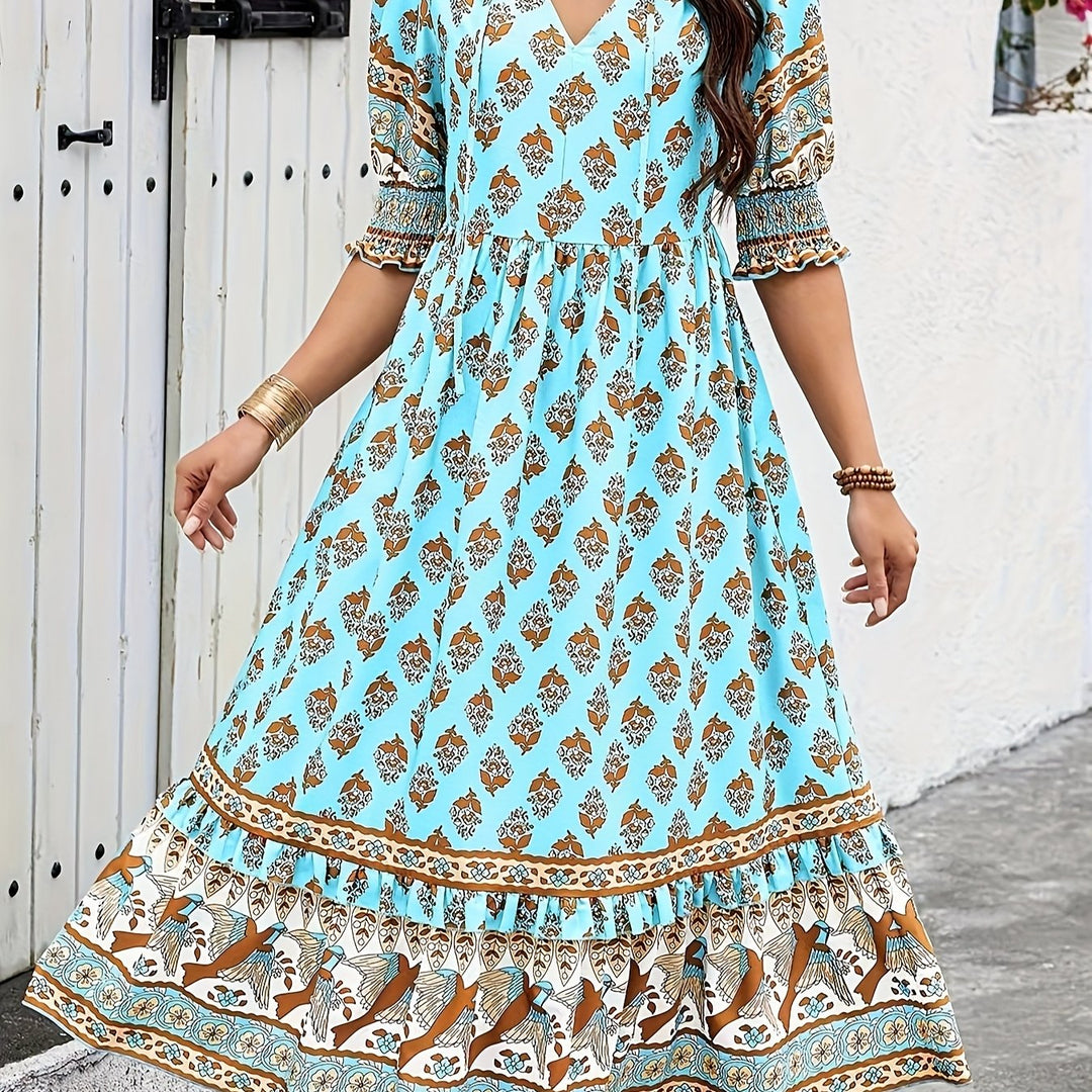 Alicia | Elegant Bohemian Style Long Dress with Lantern Sleeves