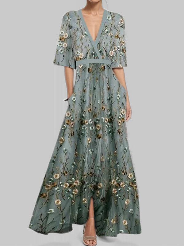 Lea | Seaside Glam Elegant Mid Sleeve Maxi Dress Ensemble