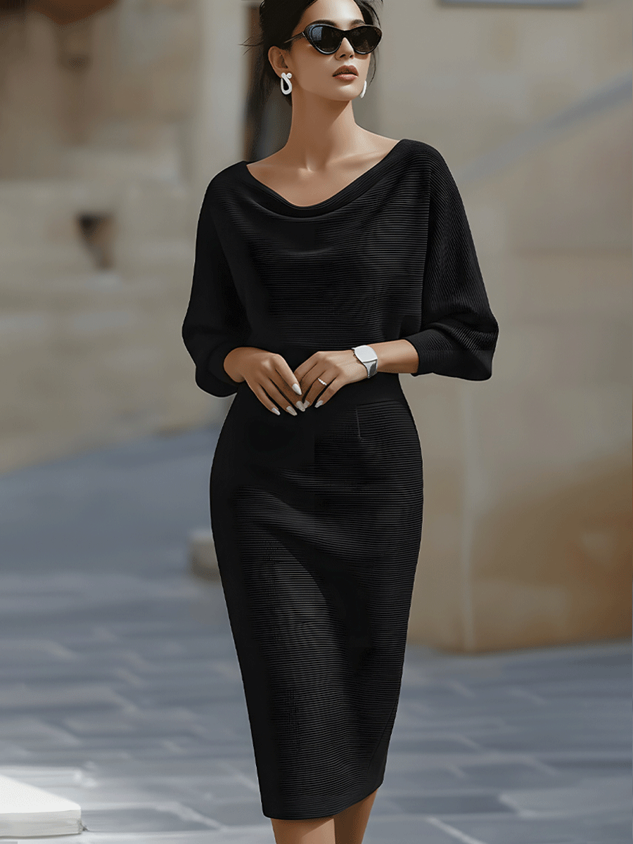Olivia | White Draped Batwing Midi Dress
