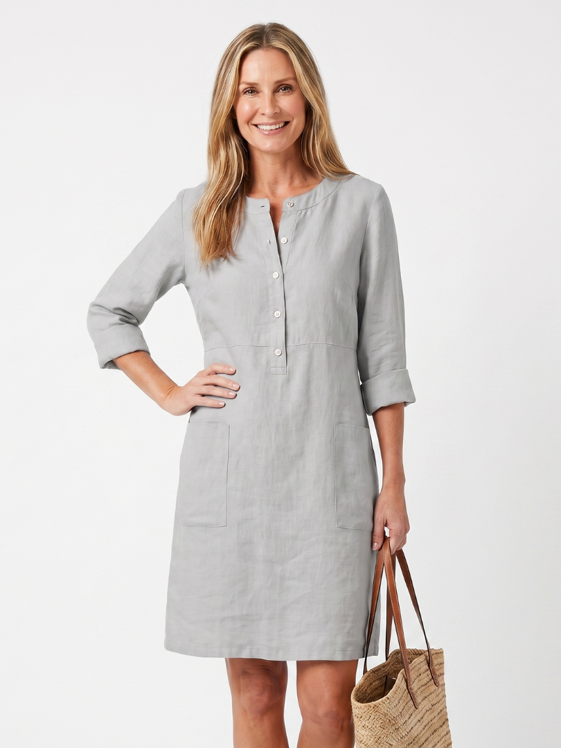Rosalind | Button Front Sleeve Knee Length Dress