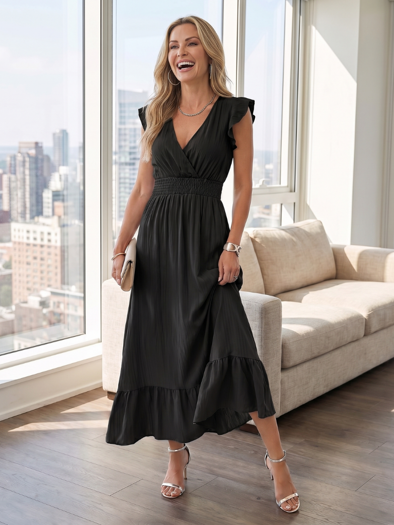 Clove | Ruffle Sleeve Smocked Waist Midi Dress