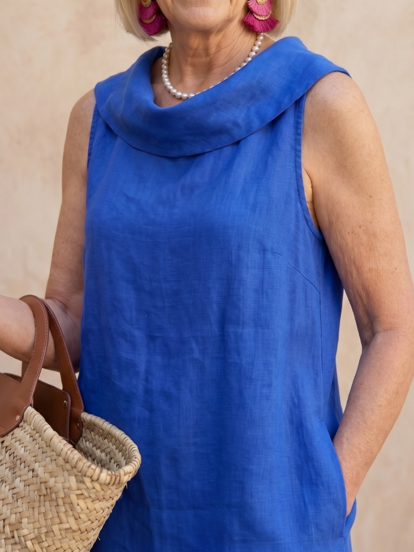 Vienna | Sleeveless Soft Folded Neckline Knee Length Dress
