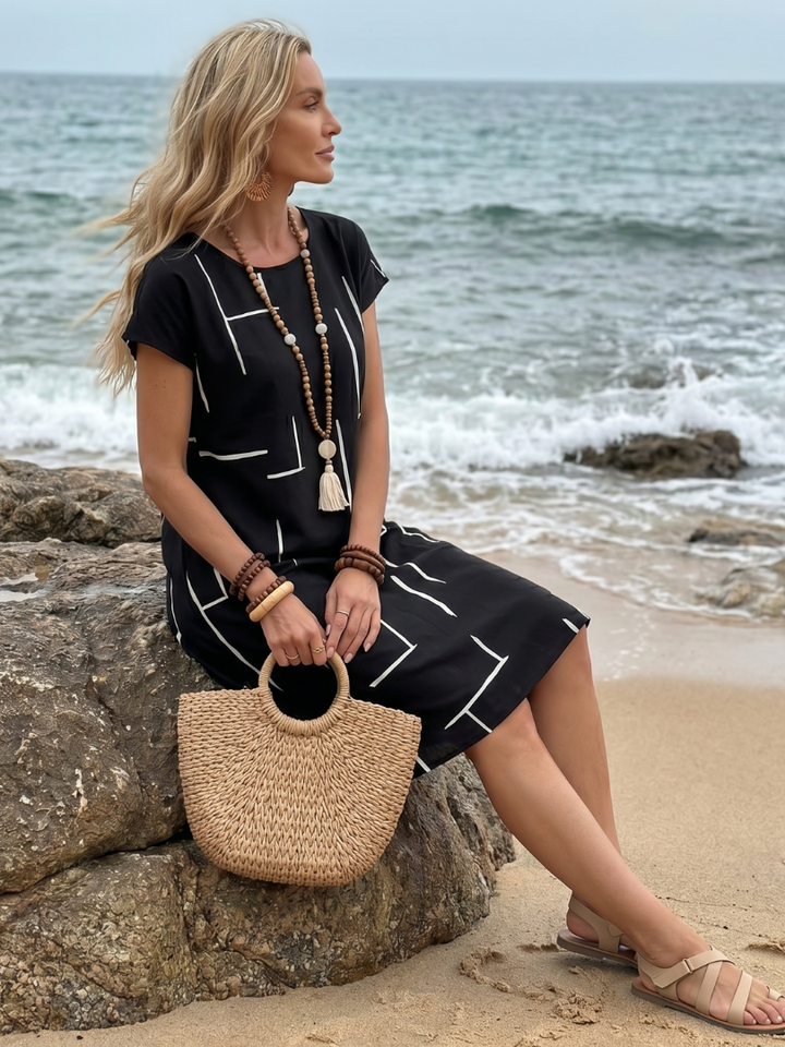 Adriana | Short Sleeve Abstract Print Knee Length Dress
