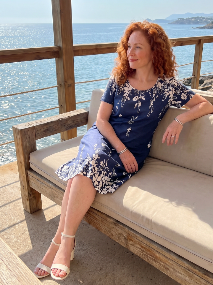 Daphne | Short Sleeve Floral Border Mini Dress