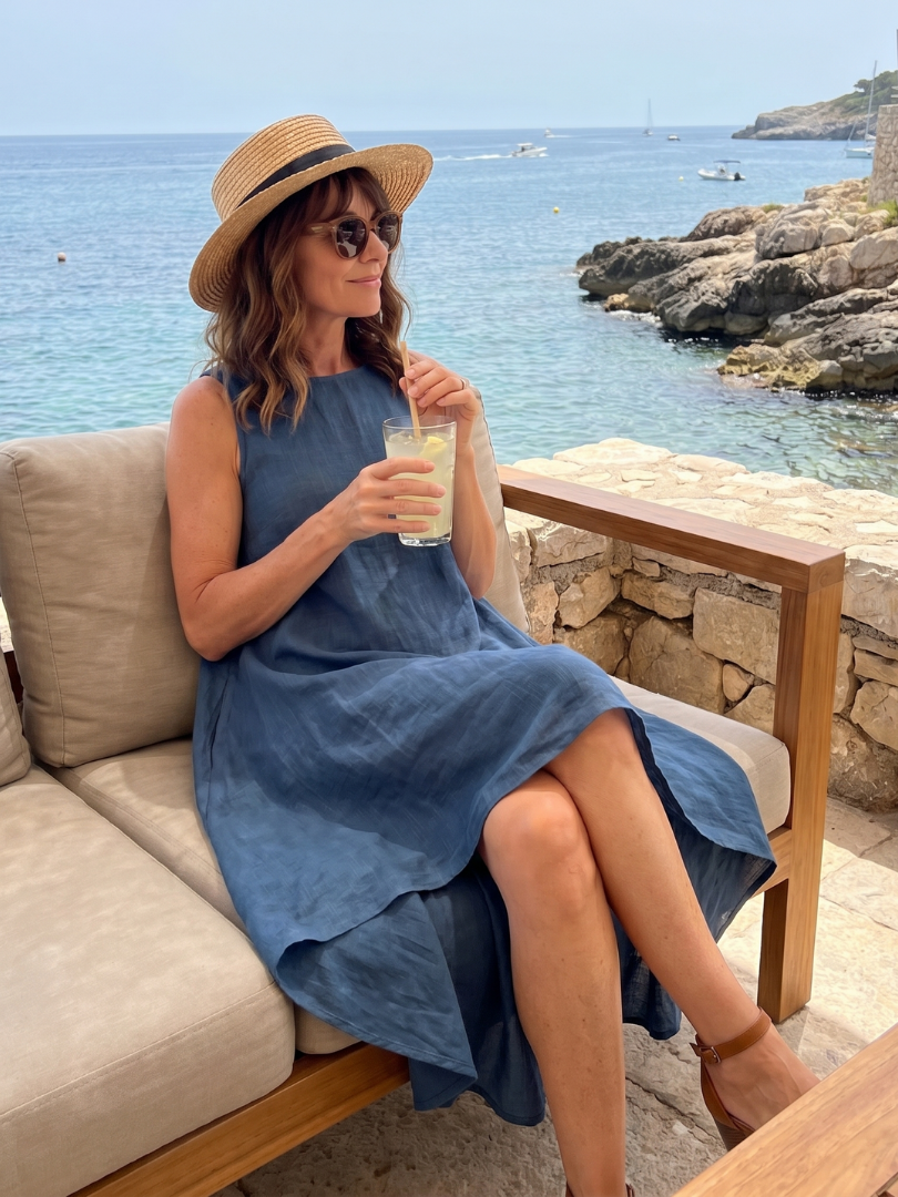 Grier | Flowing High Low Clean Neckline Midi Dress