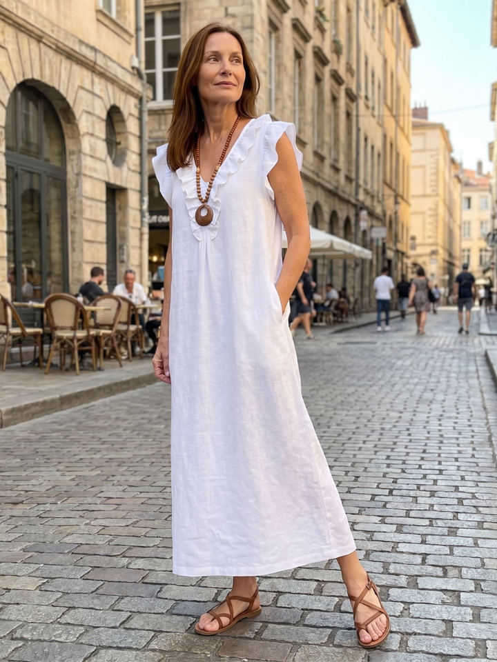 Adelaide | Ruffle Trim Sleeveless Neck Midi Dress