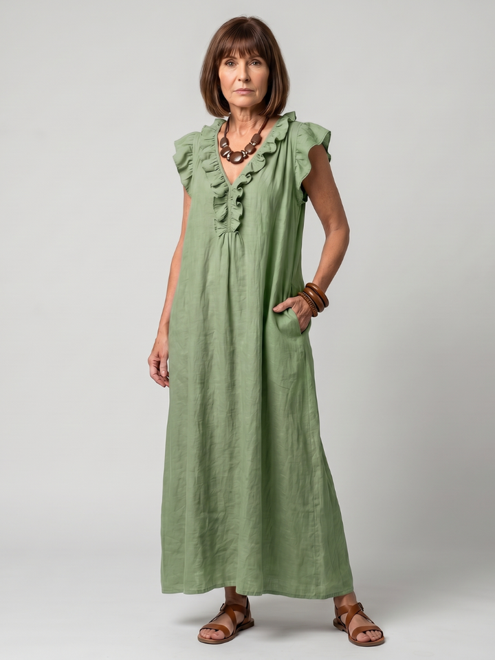 Fern | Sleeveless Ruffle Trim Midi Dress