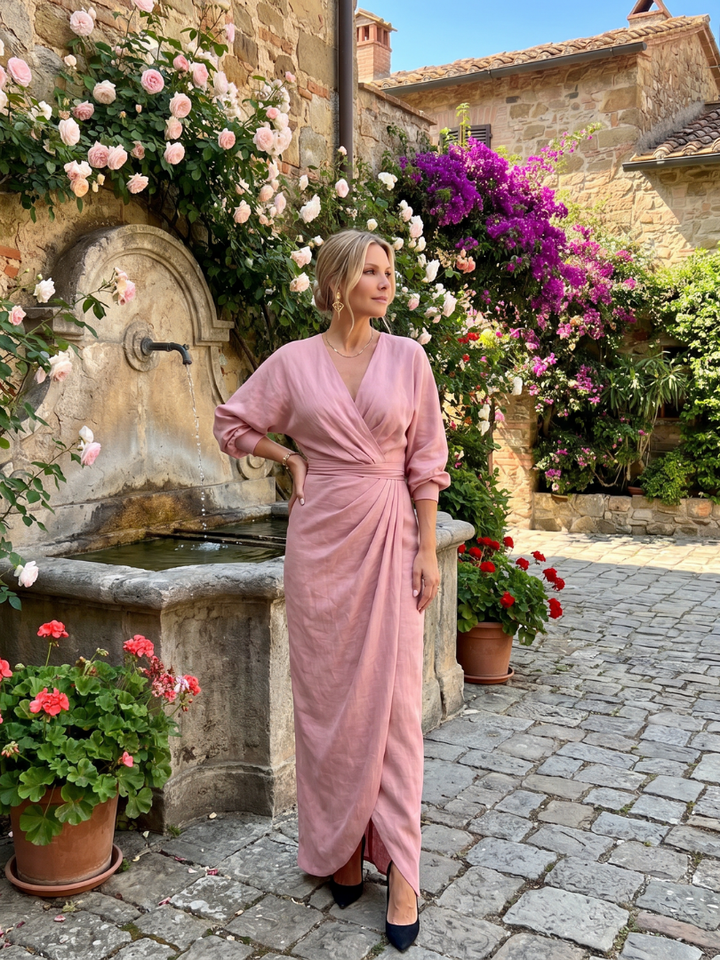 Fable | Long Sleeve Wrap Overlap Skirt Midi Dress