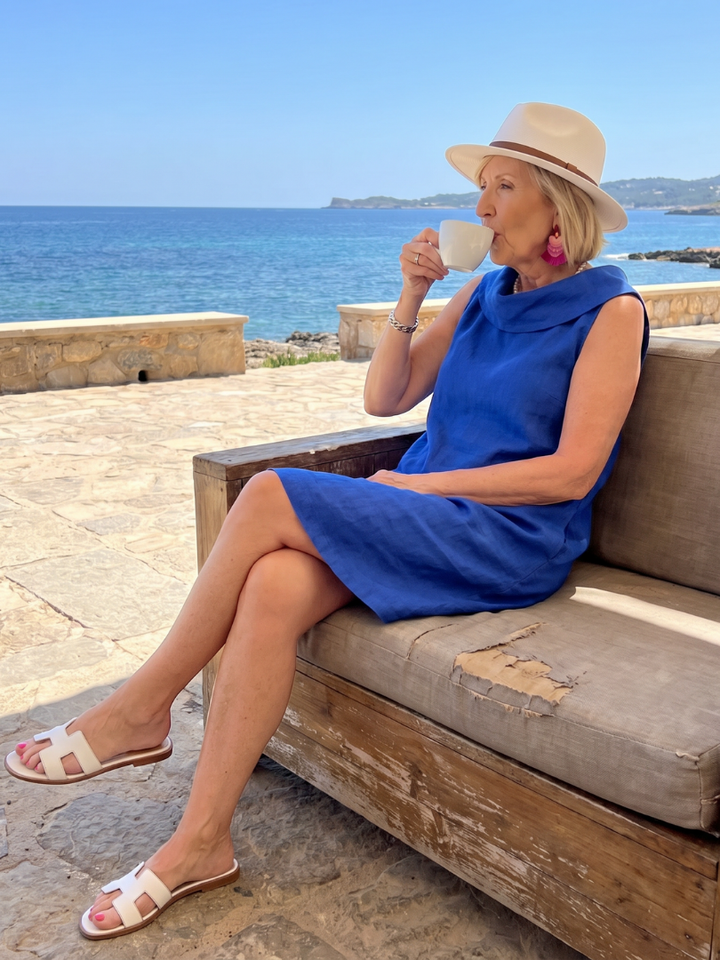 Vienna | Sleeveless Soft Folded Neckline Knee Length Dress