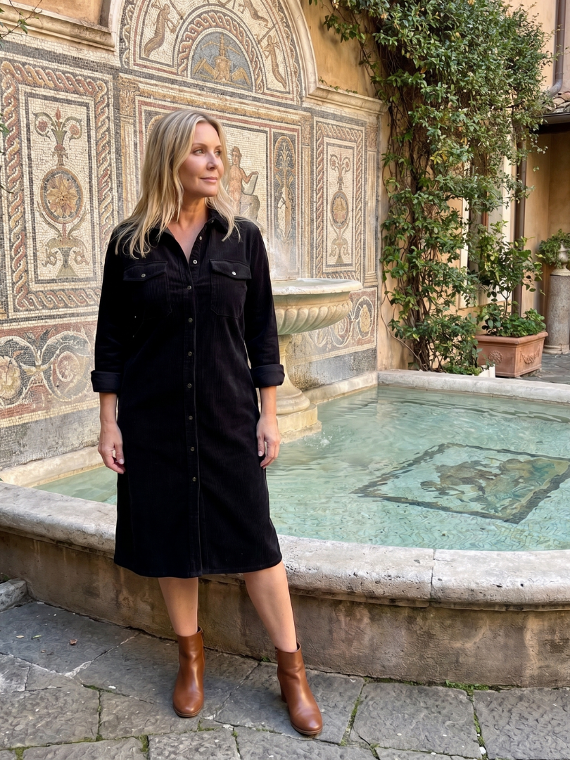 Pema | Long Sleeve Patch Pockets Midi Dress