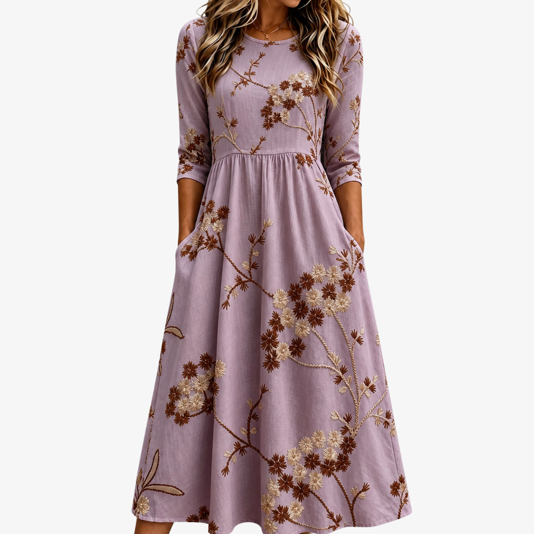 Heather Meadow Floral Pocket Midi Dress