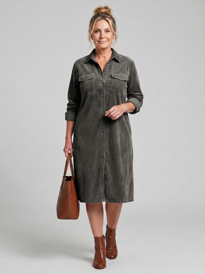 Pema | Long Sleeve Patch Pockets Midi Dress