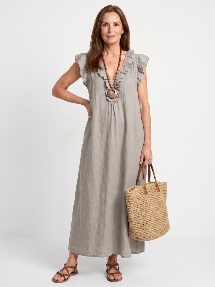 Adelaide | Ruffle Trim Sleeveless Neck Midi Dress