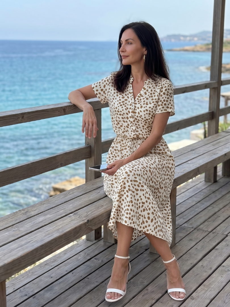 Belladonna | Printed Button Front Belted Midi Dress