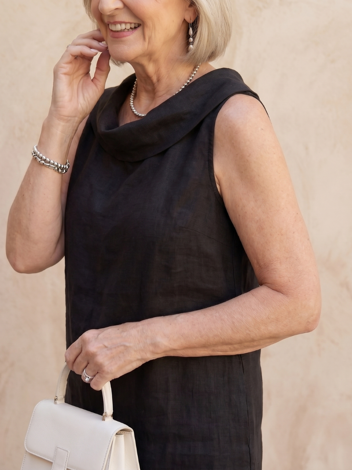 Vienna | Sleeveless Soft Folded Neckline Knee Length Dress