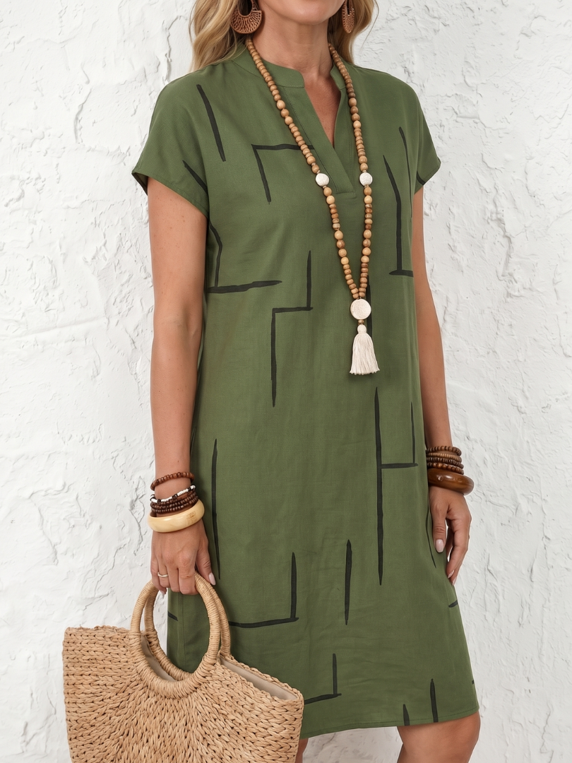 Adriana | Short Sleeve Abstract Print Knee Length Dress