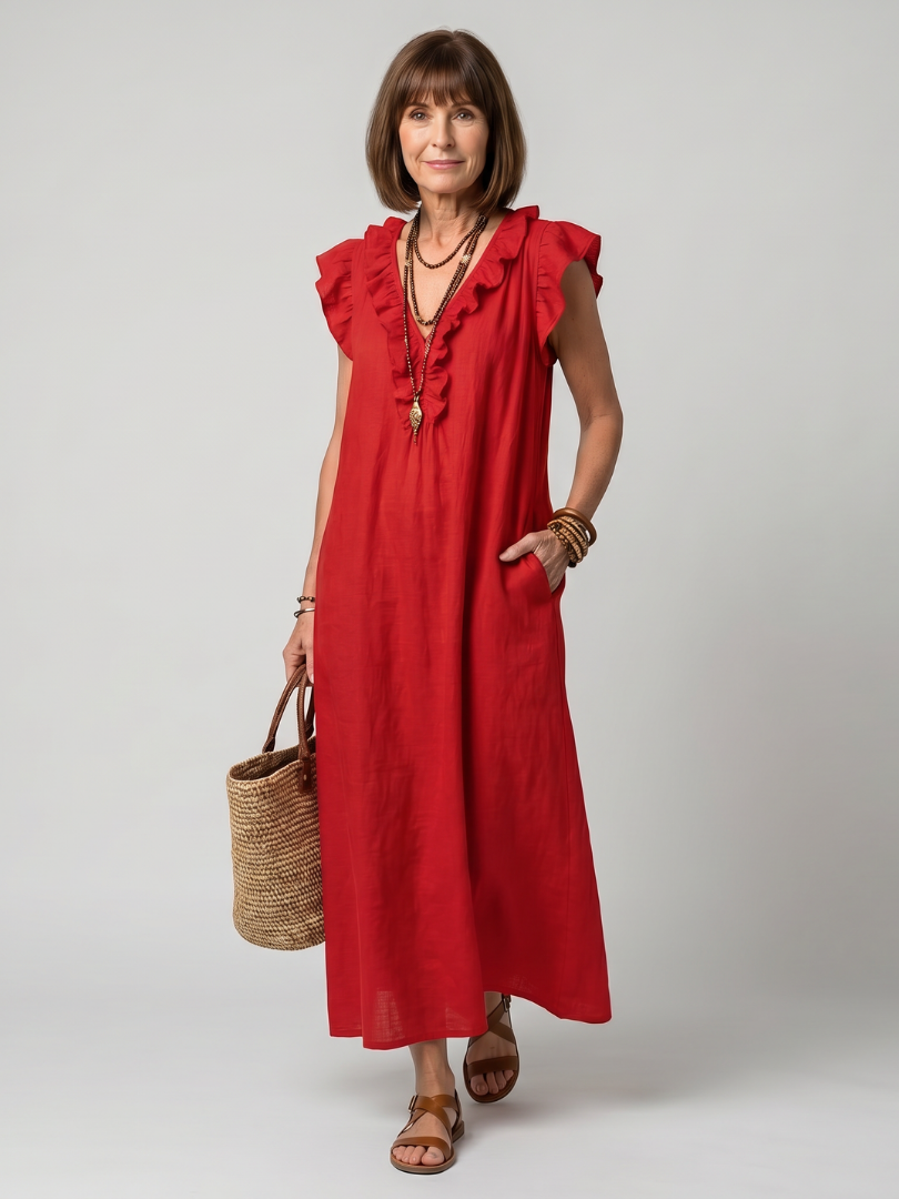 Fern | Sleeveless Ruffle Trim Midi Dress