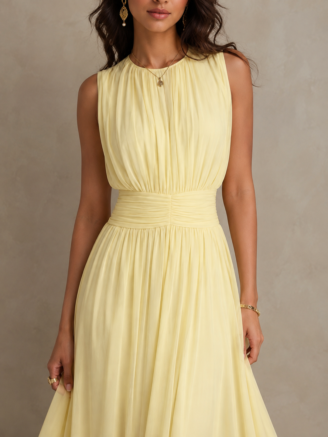 Angela™ Ruched Waist Sleeveless Maxi Dress