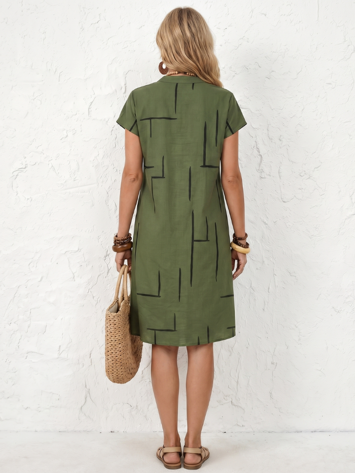 Adriana | Short Sleeve Abstract Print Knee Length Dress