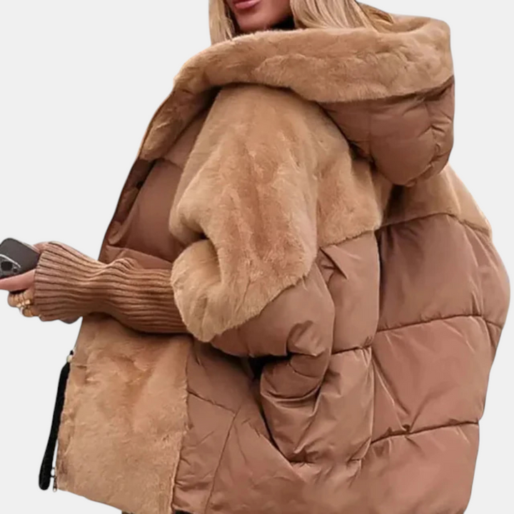 Oversized Hooded Patchwork Puffer Jacket