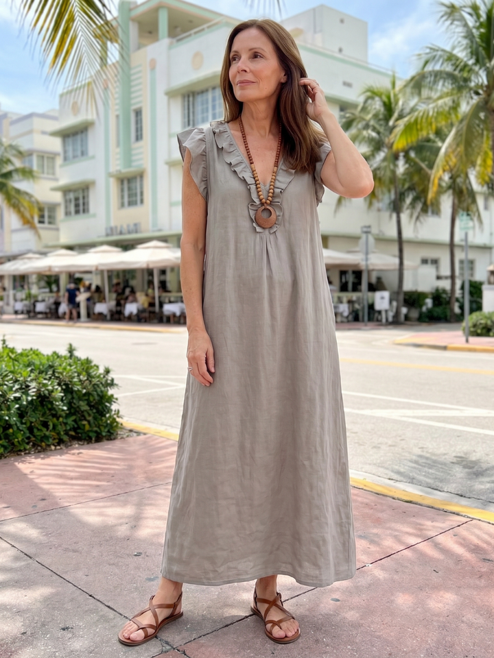 Adelaide | Ruffle Trim Sleeveless Neck Midi Dress