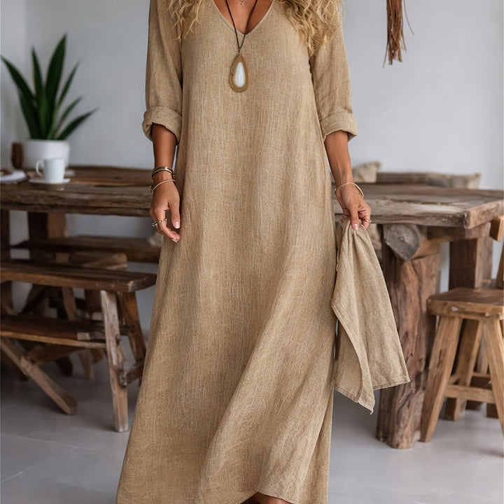 Alana | V-Neck Long Sleeve Solid Color Casual Loose Dress