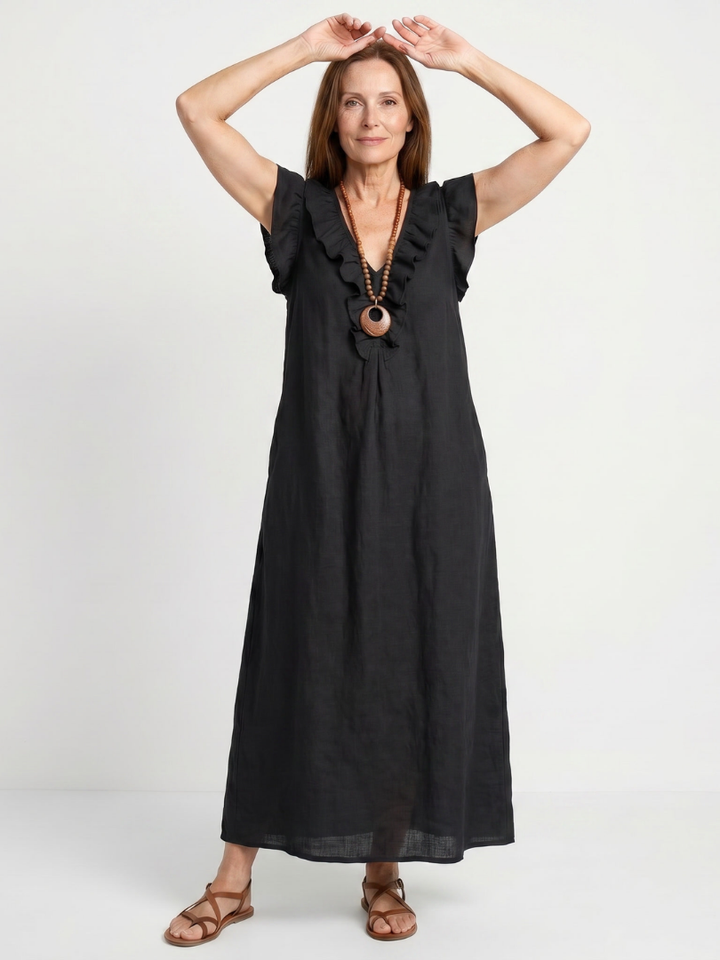 Adelaide | Ruffle Trim Sleeveless Neck Midi Dress