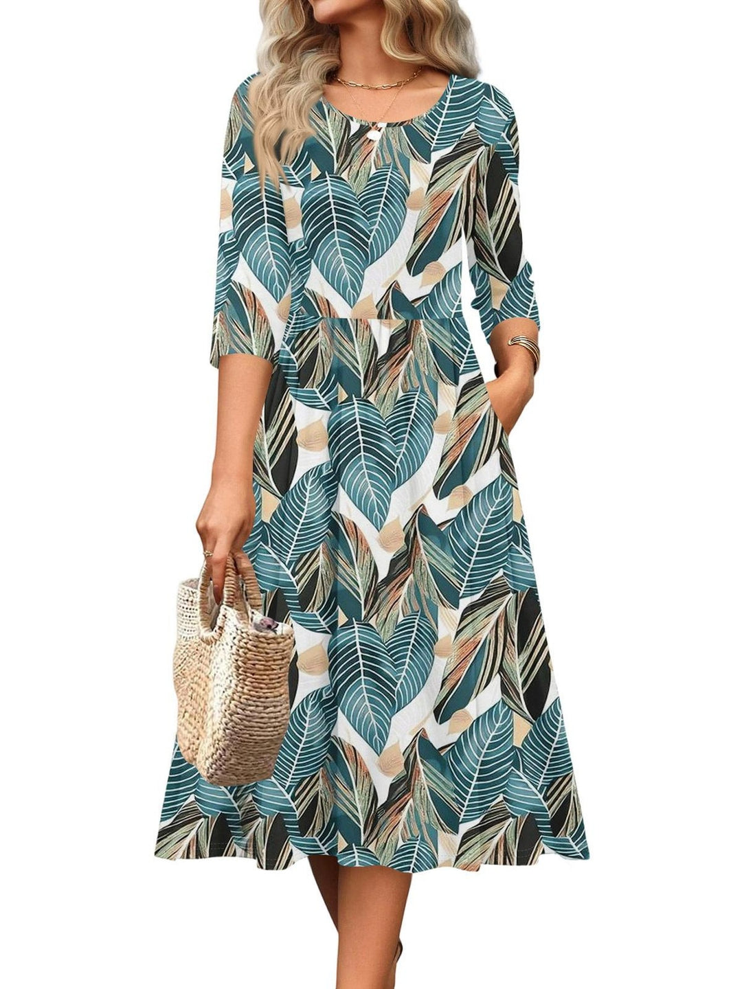 Jesslyn | Flowy A-Line Midi Tshirt Dresses with Pockets
