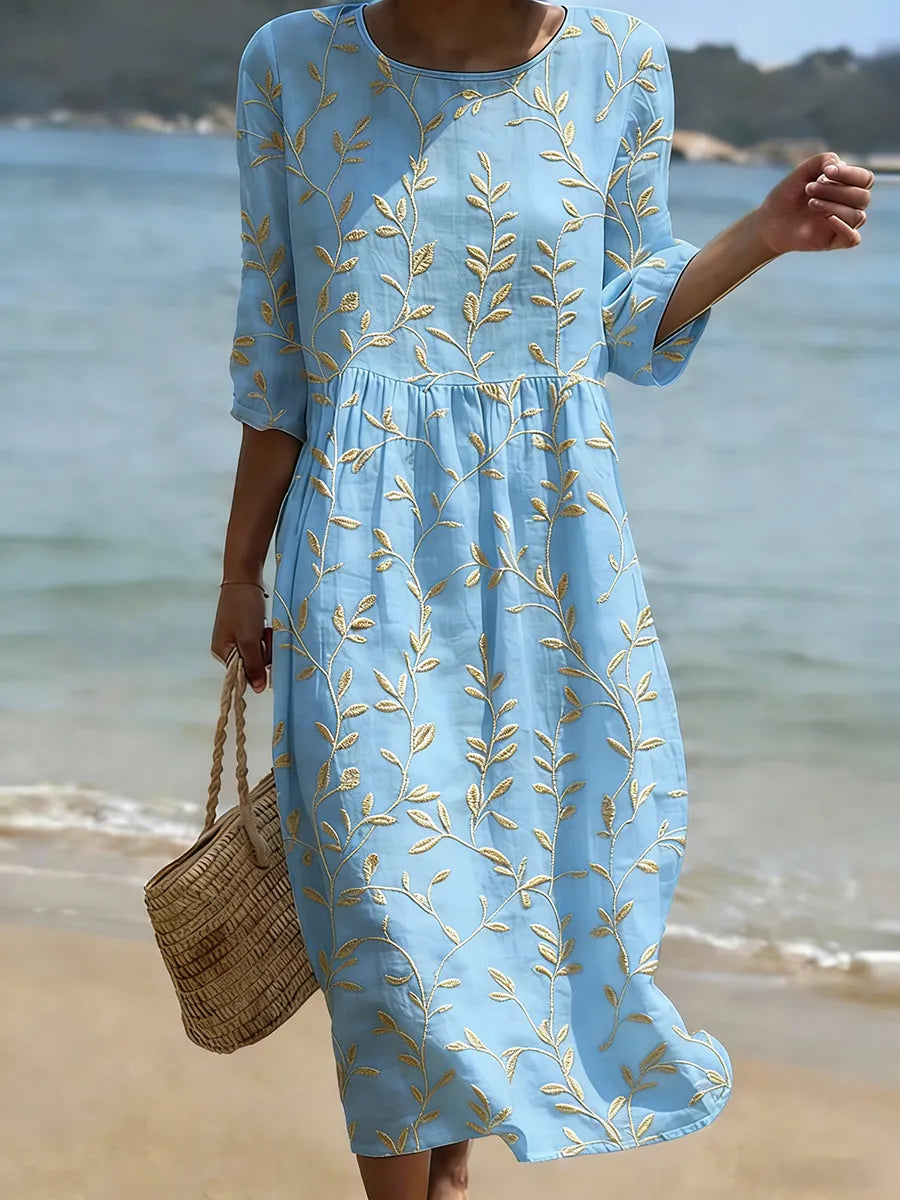 Natalie | Plant & Flower Print Midi Dress