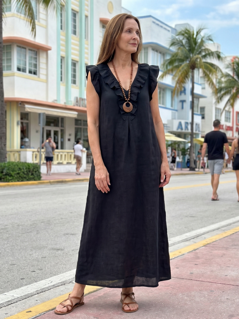 Adelaide | Ruffle Trim Sleeveless Neck Midi Dress