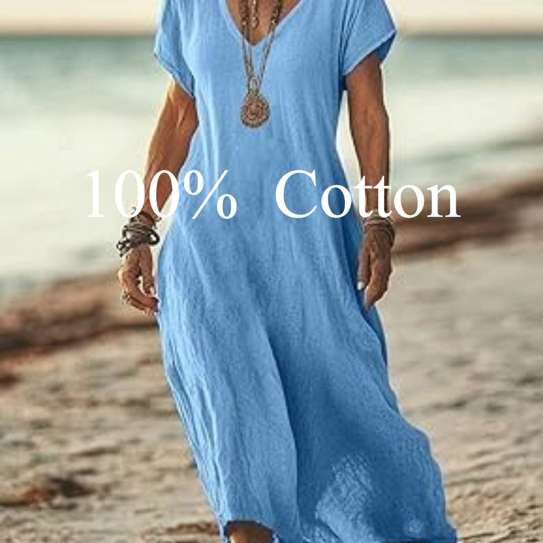 Angela |  100% cotton V-neck Maxi Dress