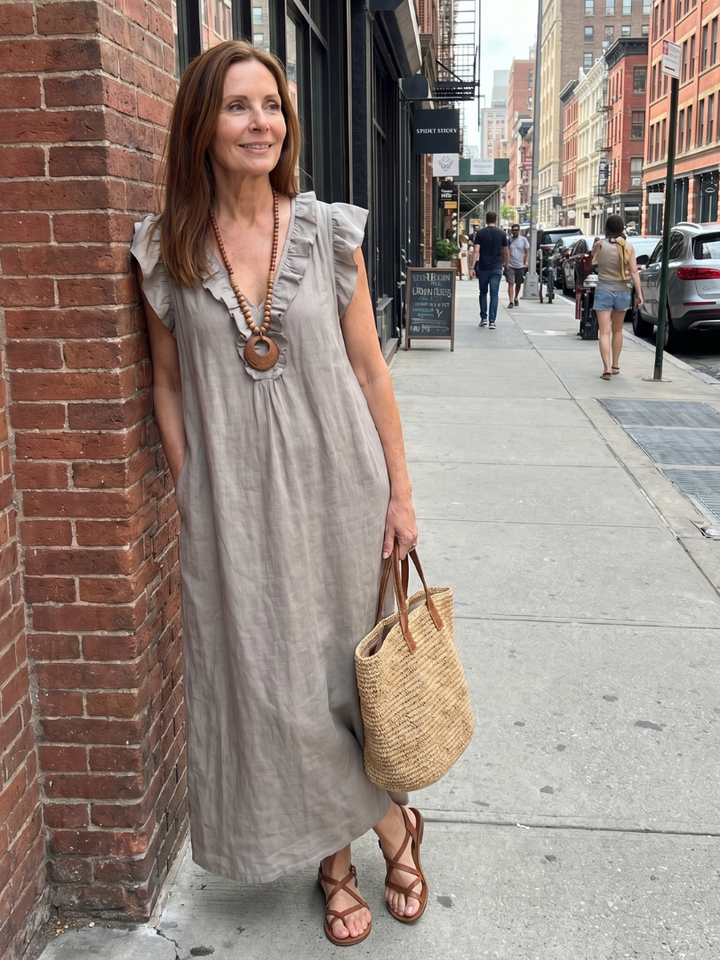 Adelaide | Ruffle Trim Sleeveless Neck Midi Dress
