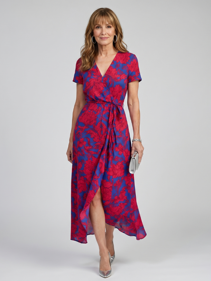 Priya | Short Sleeve Floral Wrap Midi Dress