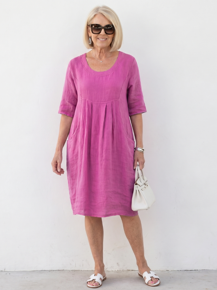 Eska | Gathered Front Half Sleeve Knee Length Dress