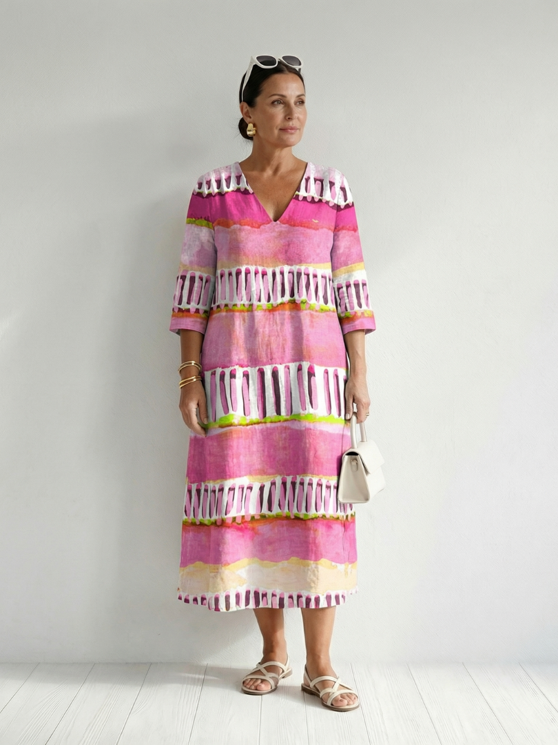 Calla | Easy Flow Patterned Stripe Midi Dress