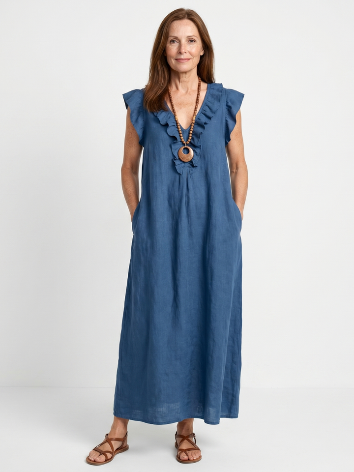 Adelaide | Ruffle Trim Sleeveless Neck Midi Dress