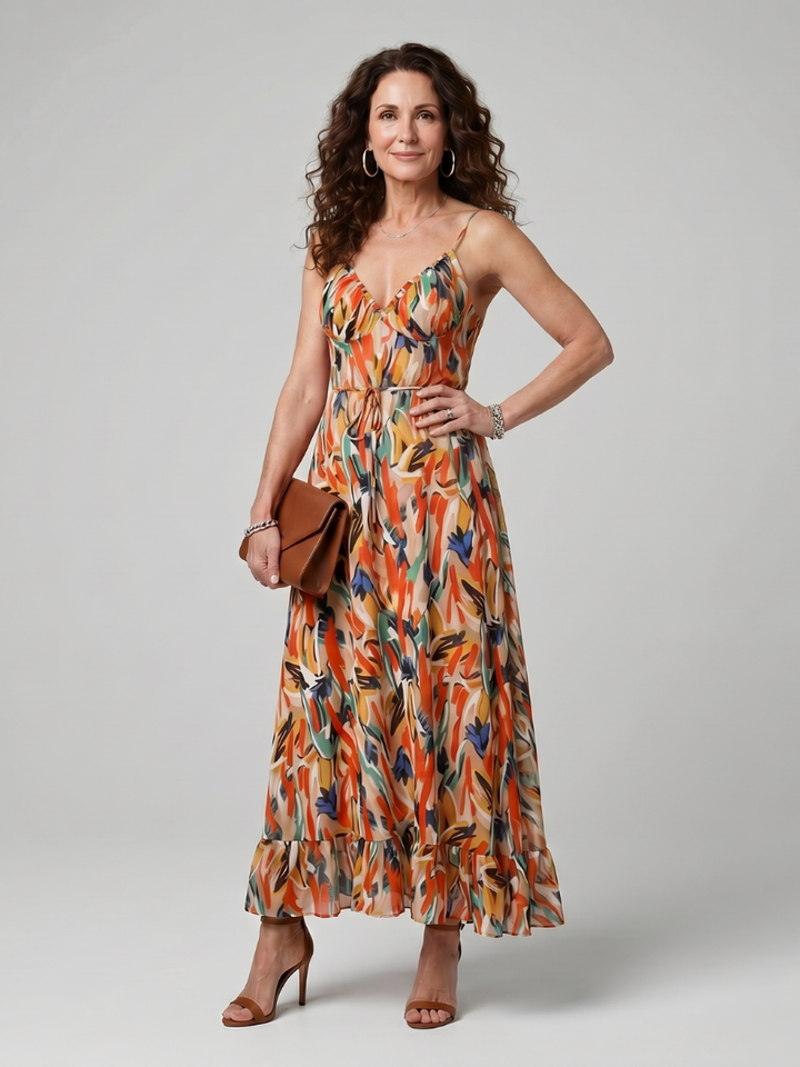 Quill | Spaghetti Strap Abstract Print Midi Dress
