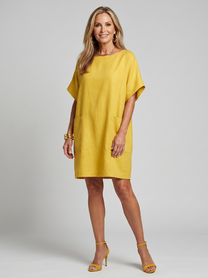Calliope | Short Sleeve Patch Pockets Knee Length Dress