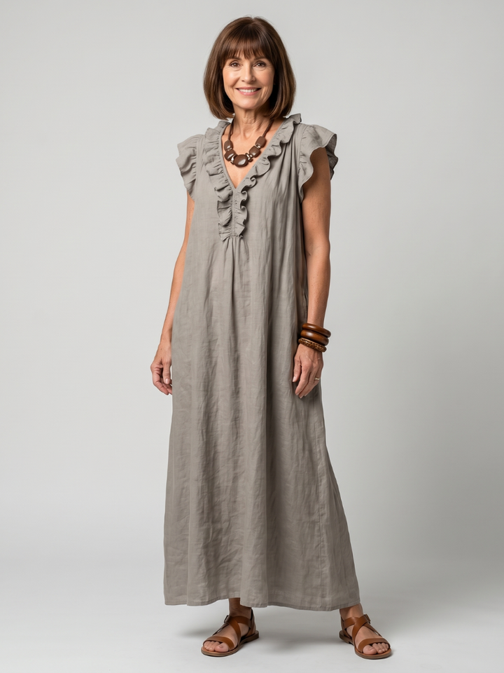 Fern | Sleeveless Ruffle Trim Midi Dress