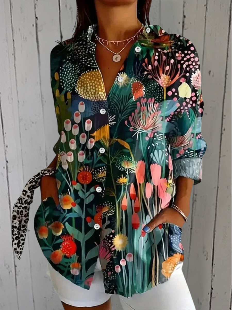 Anica - Vibrant Artistic Button-Up Blouse