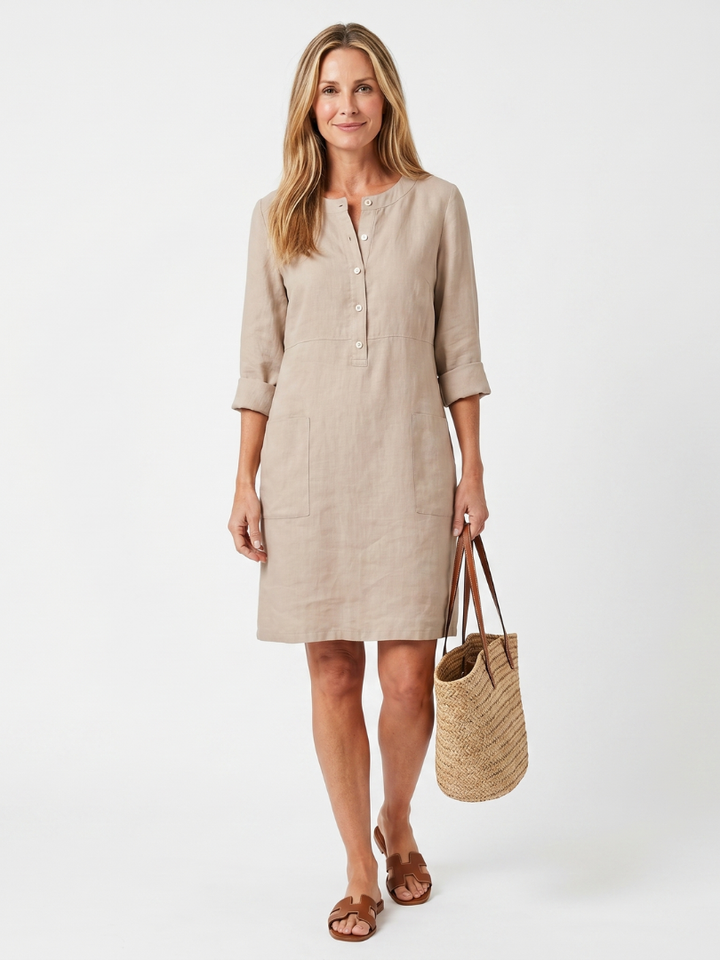 Rosalind | Button Front Sleeve Knee Length Dress