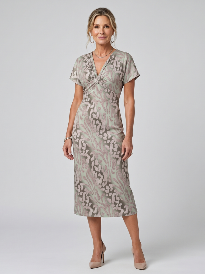 Astra | Short Sleeve Abstract Pattern Midi Dress