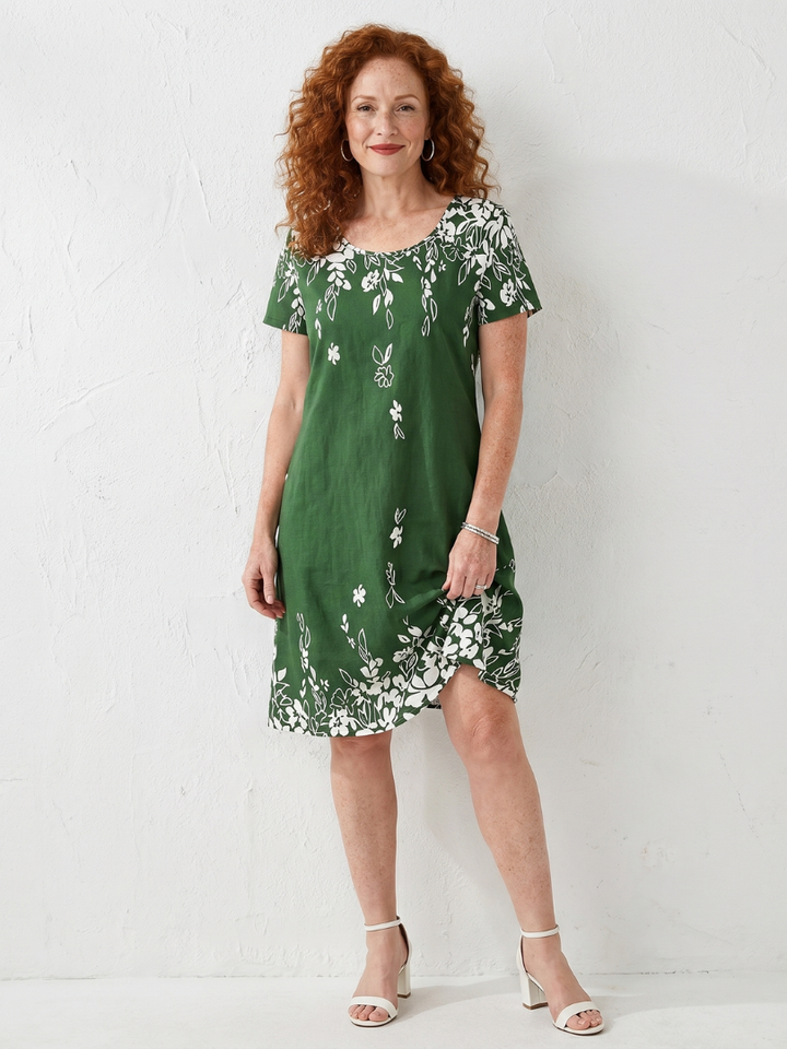 Daphne | Short Sleeve Floral Border Mini Dress