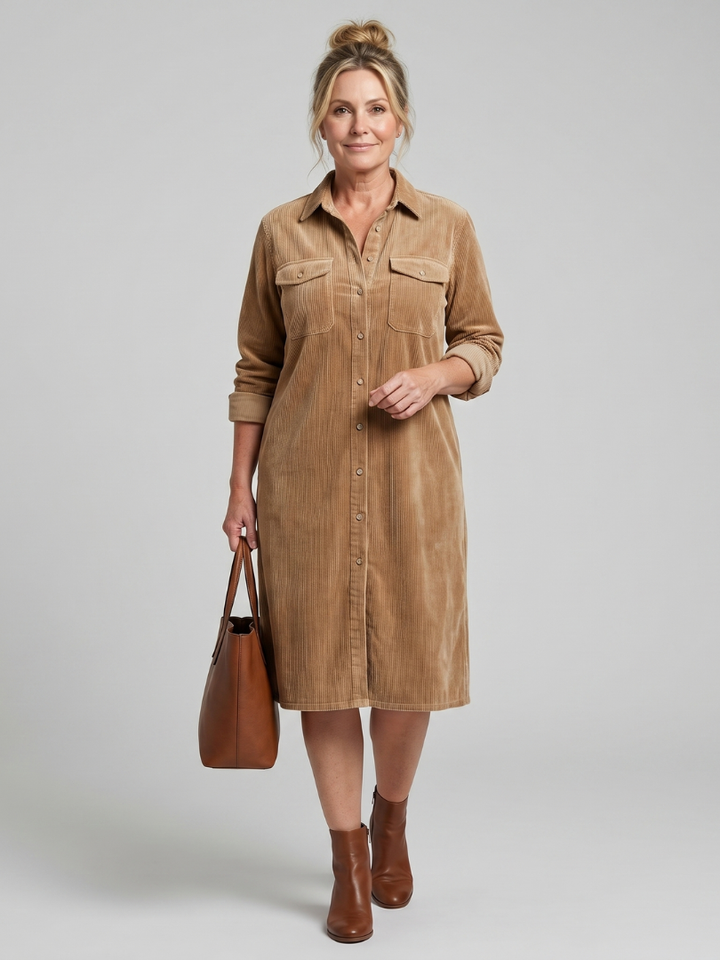 Pema | Long Sleeve Patch Pockets Midi Dress