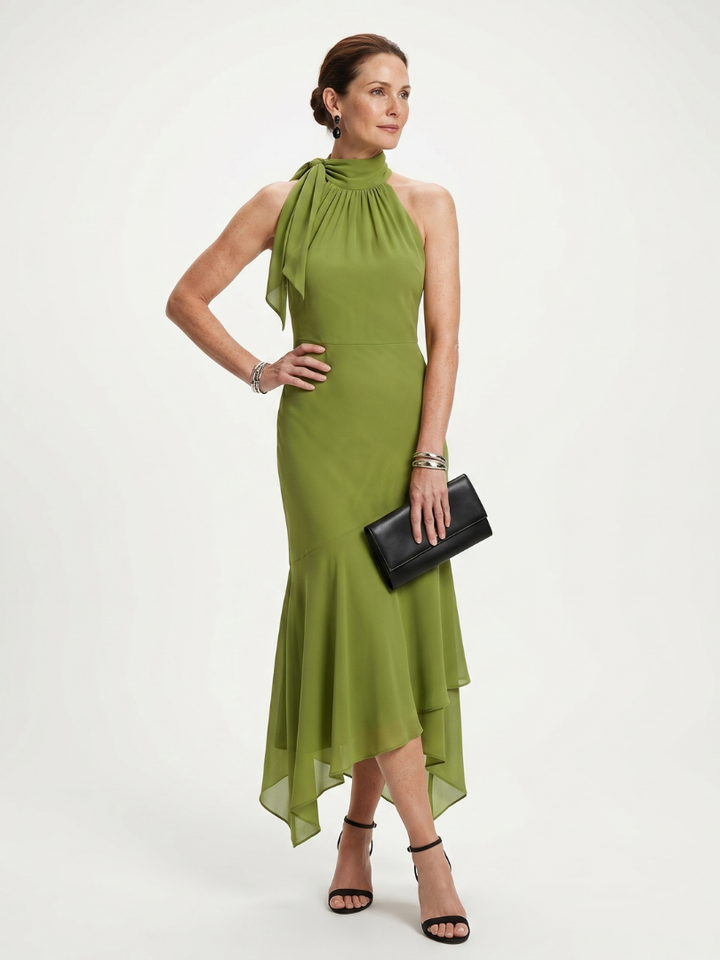 Winifred | Draped Halter Keyhole Midi Dress